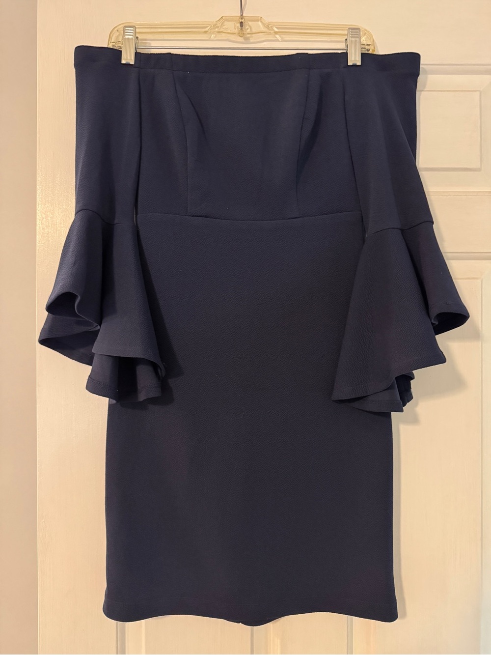 Off-Shoulder Navy Ruffle-Sleeve Bodycon Dress by Teeze Me - Picture 4 of 5